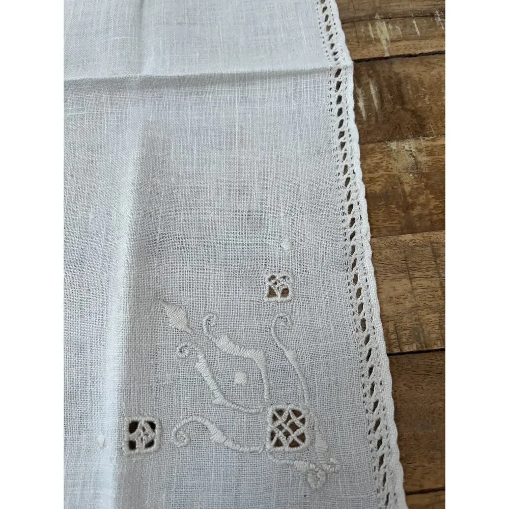 Off White Floral Embroidered Cottagecore Linen Napkins 16